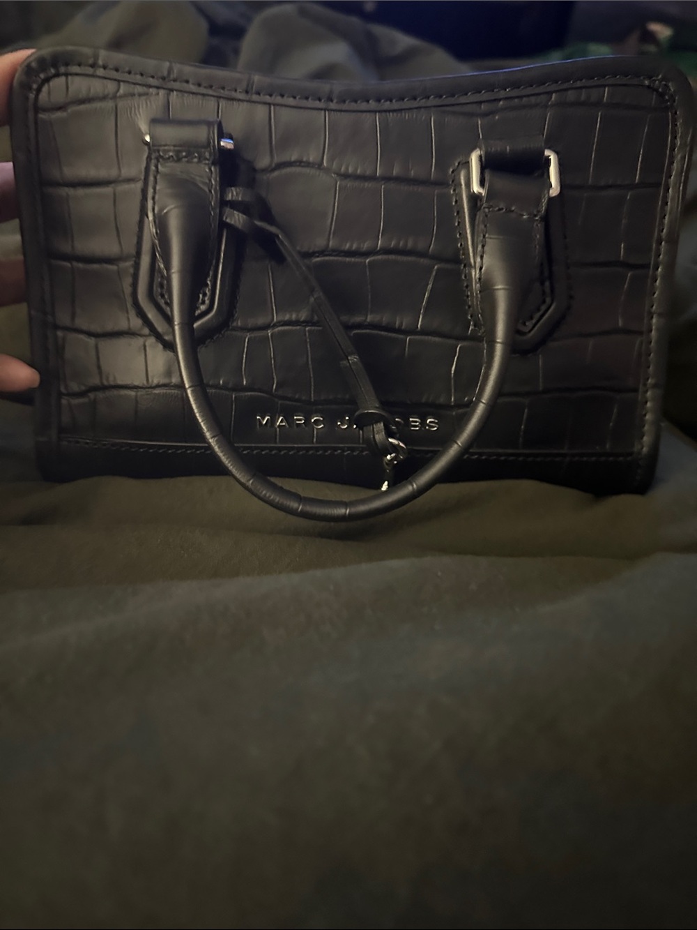 Marc Jacobs Black Croc-Embossed Mini Satchel with Top Handles
